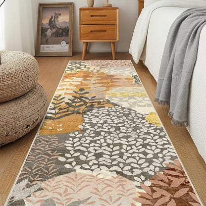 DEXDE Runner Rug 2x8 Fall Washable Hallway Boho Soft Area Rugs Abstract Long Non Slip Leaves Floral Vintage Floor Carpet for Entryway, Kitchen, Laundry, Bathroom, Bedroom,Camel