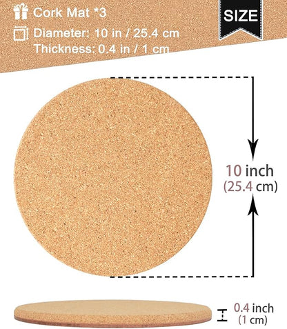 Cork Plant Coasters, Layers Hard Thick Planter Coaster, 10 Inch Absorbent Mats, Cork Trivets for Hot Dishes, Coasters for House Plants, 3 Pcs