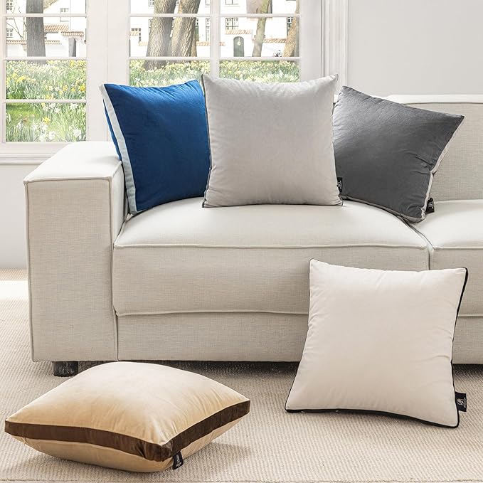 Phantoscope Pack of 2 Velvet Throw Pillow Covers, Decorative Soft Velvet Pillows Accent Double-Sided Gusseted Design, Square Cushion Case for Couch Sofa Bed, Off White, 18 x 18 inches 45 x 45 cm
