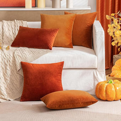 MIULEE Velvet Throw Pillow Covers 12x20 Inch, Pack of 2 - Orange, Soft Solid Lumbar Decorative Pillow Covers Modern Luxury Home Decor for Chair Couch Sofa Bedroom Livingroom
