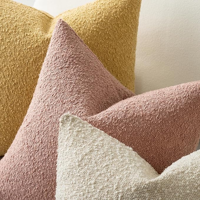 MIULEE 20x20 Inch Decorative Pillow Covers for Couch Bed Set of 2 Textured Boucle Neutral Spring Throw Pillows Valentine Blush Pink Accent Solid Cushion Pillowcases Sofa Livingroom Home Decor