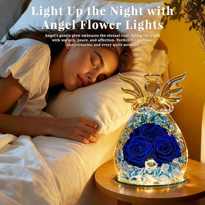 Beferr Valentines Day Rose Gifts for Her Women Mom Gifts for Birthday, Fresh Flowers for Delivery Prime Forever Preserved Rose in Glass Angel Figurine, for Grandma Wife Kids Daughter