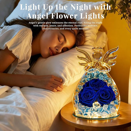 Beferr Valentines Day Rose Gifts for Her Women Mom Gifts for Birthday, Fresh Flowers for Delivery Prime Forever Preserved Rose in Glass Angel Figurine, for Grandma Wife Kids Daughter