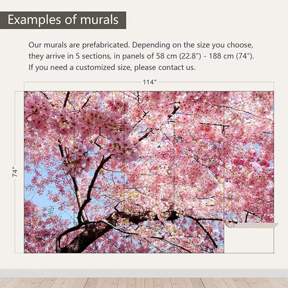 AFZEVEB-Pink Flower Wallpaper Natural Landscape Floral Wall Mural for Bedroom 114"x74"(Not Peel and Stick)