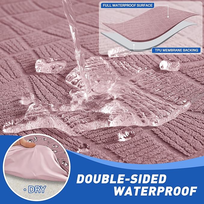 MAXIJIN Waterproof Couch Cushion Covers Stretch Sofa Seat Slipcovers Washable，Sectional Outdoor Cushion Covers with Elastic Bottom for Dogs Pets Kids (1 Pc Loveseat Cushion Cover, Dusty Pink)