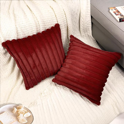 2 Pack 26x26 Pillow Cover Velvet Pillow Covers, Faux Fur Square Throw Pillow Covers for Living Room Decorations Throw Pillow Case, Throw Pillow Cover Cushion Cover for Sofa Bedroom Car, Burgundy Red