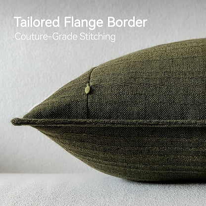 a moment Linen Pillow Covers Set of 2,Boho Farmhouse Throw Pillowcases Neutral Textured Decorative Covers for Couch Sofa,Linen Blend Accent Case Cushion Living Room Home Decor 20"x12"Dark Green