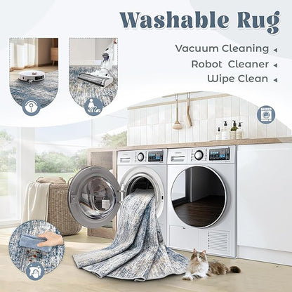 9x12 Area Rug for Living Room, Washable Modern Abstract Large Area Rug Neutral Soft Non Slip Kids Rug Stain Resistant Indoor Carpet for Bedroom Nursery Dining Room Playroom Office(BlueWhite, 9'x12')
