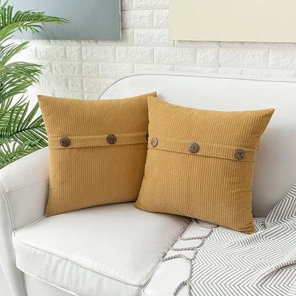 HWY 50 Mustard Yellow Chenille Throw Pillow Covers 16x16 Inch with Triple Buttons, Soft Farmhouse Accent Decorative Cushion Cases for Couch Sofa Bed Living Room Pack of 2