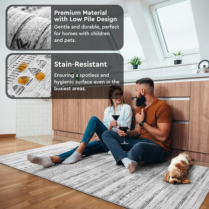 Small Area Rug-2x3 Entryway Rug Non Slip Washable Low Pile Indoor Door Mat Neutral Distressed Boho Moroccan Entrance Rugs Carpet for Bedroom Kitchen Powder Room Front Porch Bathroom, Black