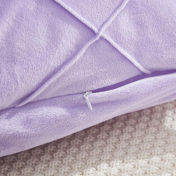 JAUXIO Diamond Pinch Pleated Crystal Velvet Pillowcases 2 Pack Solid Pintuck Throw Cushion Cover for Home Decor Hidden Zipper Closure (Lilac, King)