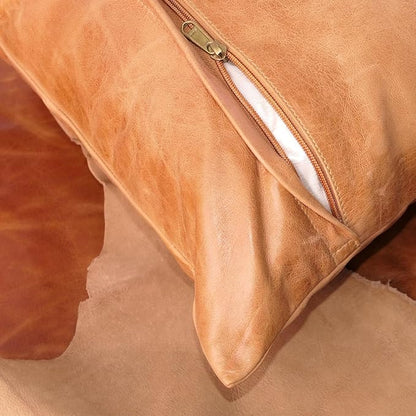 LL LEATHER LOVERS Lambskin Leather Pillow Cover - Sofa Cushion Case - Decorative Throw Covers for Living Room & Bedroom, 18x18 Inches - Gold Beige Plain (01) Pack of 2