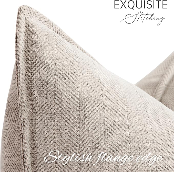 ZWJD Beige Pillow Covers 16x16 Set of 2 Chenille Throw Pillow Covers with Elegant Design Soft and Luxurious Decorative Throw Pillows for Couch, Bed, and Home Decor