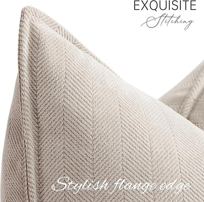ZWJD Beige Pillow Covers 26x26 Set of 2 Chenille Throw Pillow Covers with Elegant Design Soft and Luxurious Decorative Throw Pillows for Couch, Bed, and Home Decor
