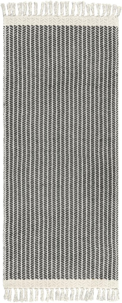 Lahome Boho Bathroom Runner Rug, 2x5 Laundry Room Washable Rugs for Entryway Cotton Grey Area Mat with Tassels, Farmhouse Throw Mats Non Shedding Carpet Runner for Hallway Door