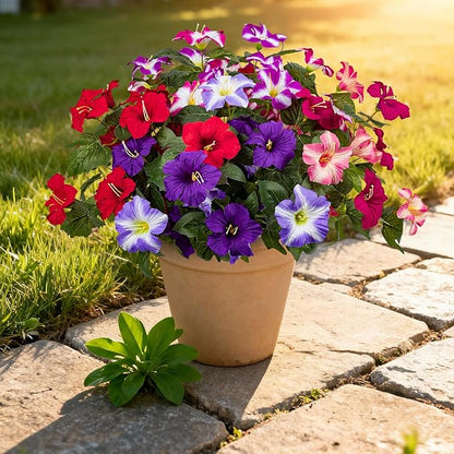 19 Inch Artificial Flowers for Outdoor Indoor Garden Home Decoration,Faux Flower for Home Office Garden Patio Balcony 4 Bundles (Multiple Color)