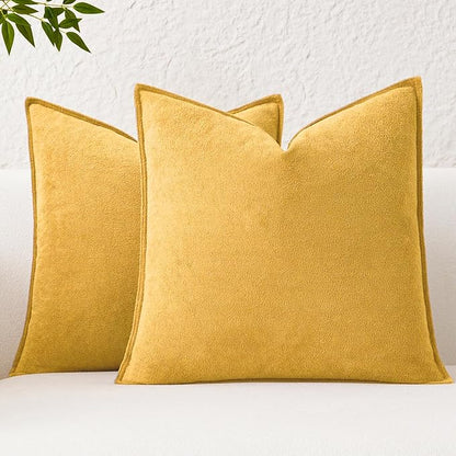Kevin Textile Waterproof Decorative Pillow Covers Yellow 20x20 Inch Pack of 2 Soft Boucle Textured Throw Pillowcases Elegant Accent Pillows for Couch Sofa Chair Bed Home Decor Indoor Outdoor