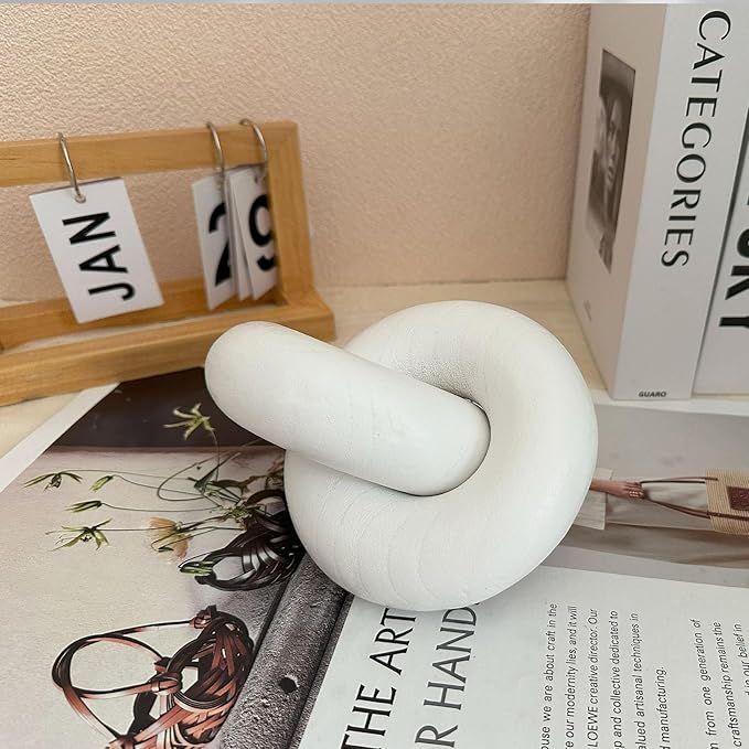 2 Link Wood Chain Link Decor,White Wooden Knot Boho Farmhouse Rustic Decor for Coffee Table Modern Book Shelf Accents Home Console Table Items Living Room