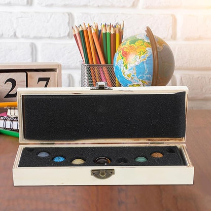 Garneck Mineral Nine Planets Solar System Decor Set with Natural Crystal Spheres, Round Planet Stones Desktop Adornments for Science Education and Home Display in Wooden Box