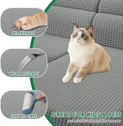 MAXIJIN Couch Cushion Covers for Sectional Sofa, Stretch Sofa Cushion Cover Washable Furniture Protector with Elastic Bottom & Non-Slip Strap for Pets Kids (1PC Seat Cover, Light Gray)