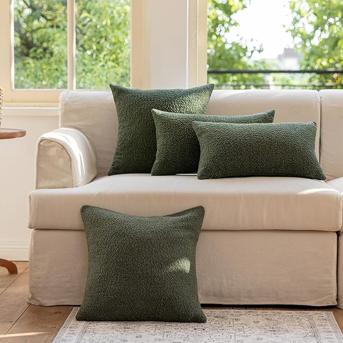 GEEORY Decorative Throw Pillow Covers 26x26 Inch Pack of 2,Textured Boucle Neutral Cushion Cases for Bed Couch Sofa, Accent Mordern Farmhouse & Minimalist Home Decor (Olive Green) GE05-26