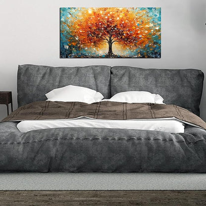 Zoyotago Large Canvas Wall Art Orange Yellow Tree Picture Modern Canvas Prints Ready to Hang for Bedroom Living Room Size 20x40