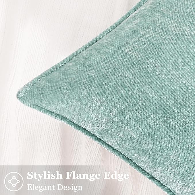 decorUhome Spring Couch Euro Sham Throw Pillow Covers 24x24 Set of 2, Decorative Soft Velvet Neutral Chenille Pillow Covers with Elegant Design for Sofa Bed Living Room Home Decor, Aqua Haze