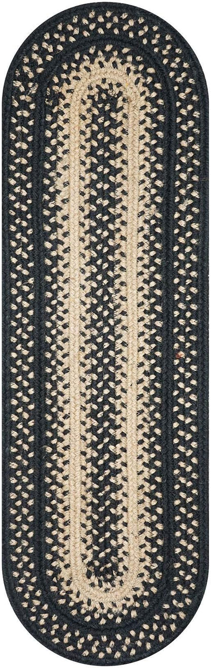 Homespice Manchester Jute Braided Table Runner Set of 2-8x28, Oval, Black & Tan - Rich Colors, Easy to Clean, Durable and Protects Furniture