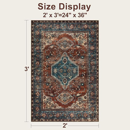 Tangsoo Oriental 2x3 Washable Rugs for Entryway Vintage Non Slip Small Area Rug, Indoor Front Door Rug, Print Door Mat Indoor Entrance Soft Low Pile Throw Rug for Entry Kitchen Bedroom Bathroom