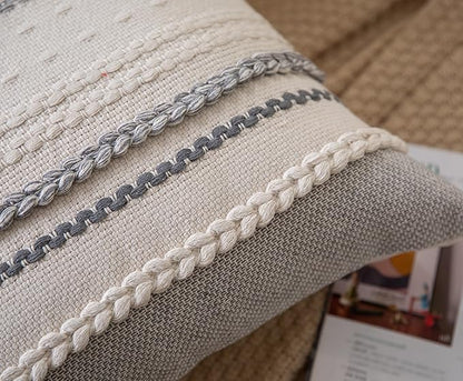 Boho Throw Pillow Covers 20x20 Inch Set of 2, Grey Textured Decorative Couch Pillow Cases for Farmhouse Home Decor, Accent Cushion Cover for Sofa, Bed, Living Room, Bedroom