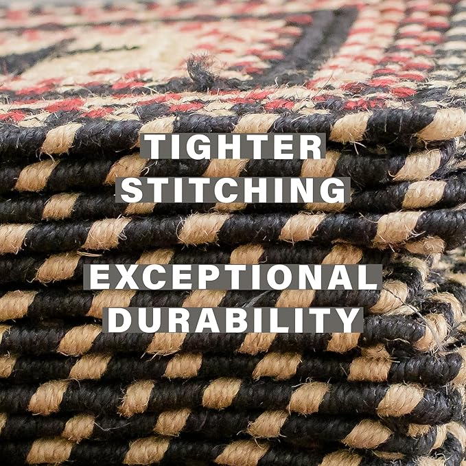 Homespice Primitive Star Gloucester Jute Braided Stair Tread, Warm Primitive Decor, Set of 13, Black and Red 8x28 Rectangle Rug for Stairs - Easy to Clean, Tightly Stitched and Durable