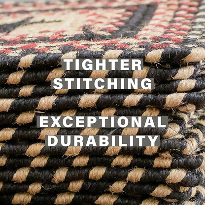 Homespice Primitive Star Gloucester Jute Braided Stair Tread, Warm Primitive Decor, Set of 13, Black and Red 8x28 Rectangle Rug for Stairs - Easy to Clean, Tightly Stitched and Durable