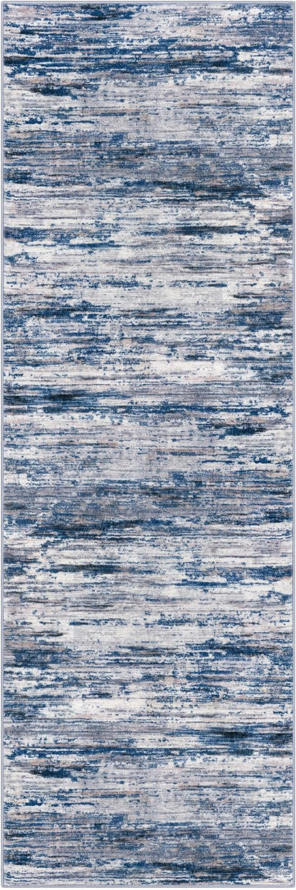 3x8 Modern Abstract Runner Rug for Hallways, Navy Blue Gray Neutral Multi Super Soft Hallway Decor Kitchen Rugs with Non-Slip, Non-Shedding Washable Rug for Entryway Bedroom Indoor