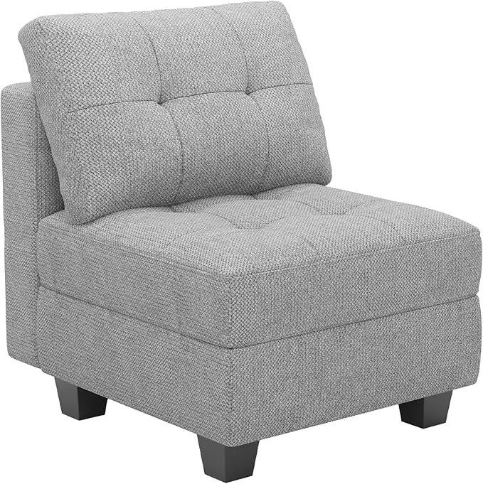 Belffin Middle Module Seat for Modular Sofa Sectional Couch with Storage Accent Armless Sofa Chair Modern Fabric Light Grey