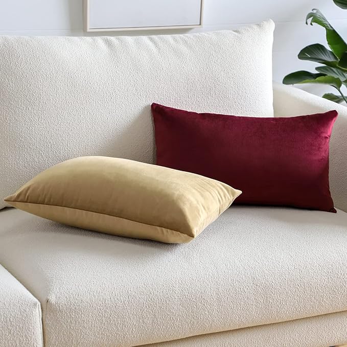 Artscope Luxury Velvet Pillow Covers Super Soft Decorative Rectangle Throw Pillow Covers Case Cushion Covers for Sofa Couch Bedroom Car Decor 16x24 Inch Wine Red