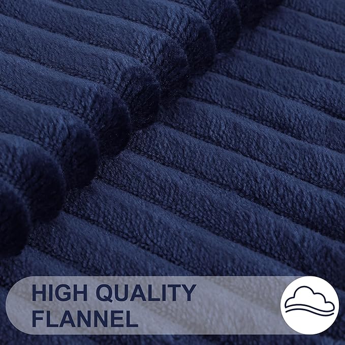 Simmore Decorative Spring Euro Sham Throw Pillow Covers 22x22 Set of 2, Soft Natural Plush Flannel Double-Sided Fluffy Couch Pillow Covers for Sofa Living Room, Navy Blue
