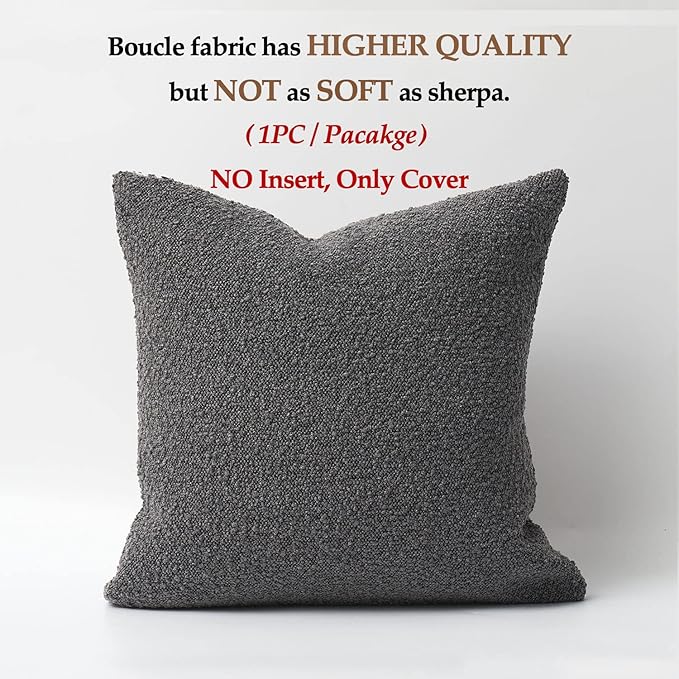 DOMVITUS Boucle Pillow Covers 20x20 Luxury Throw Pillow Covers Decorative Pillows for Bed Sofa Pillows for Living Room Accent Couch Pillows Soft Cushion Case, 1PC, Graphite Grey