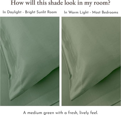 California Design Den Natural 100% Cotton Bed Sheets King Size Set with Deep Pockets - Soft Sateen King Sheet Set, Breathable and Durable Bedding (Sage Green - Dark)