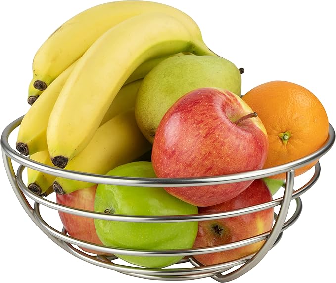 Spectrum Diversified Euro Fruit Bowl & Produce Basket Modern Countertop Food Storage for Fruits & Vegetables, Sleek Design with Sturdy Steel Construction,Silver