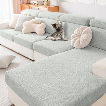 hyha Waterproof Couch Cushion Covers, Waterproof Sectional Couch Covers for Cushion Sofa for Pets, Stretch Sofa Slipcover Washable with Elastic Bottom(Back Cover L, Light Grey)