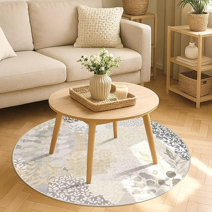 DEXDE Round Rug 4ft Washable Circle Area Rugs, Non Slip Low Pile Boho Floral Small Circular Carpet for Bedroom Bathroom Entryway Kids Room Office Dining Room, Gray
