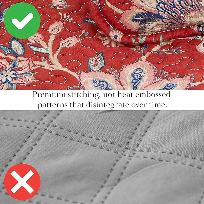 Southshore Fine Living, Inc. Oversized Quilt Bedding Set, 2-Piece Twin XL Coverlet with Matching Sham, Jacobean Willow Floral Coverlet, All Season Quilt Bedspread, Lightweight Twin Quilts, Red