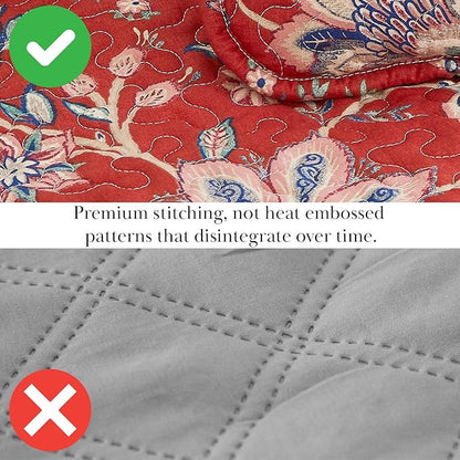 Southshore Fine Living, Inc. Oversized Quilt Bedding Set, 2-Piece Twin XL Coverlet with Matching Sham, Jacobean Willow Floral Coverlet, All Season Quilt Bedspread, Lightweight Twin Quilts, Red