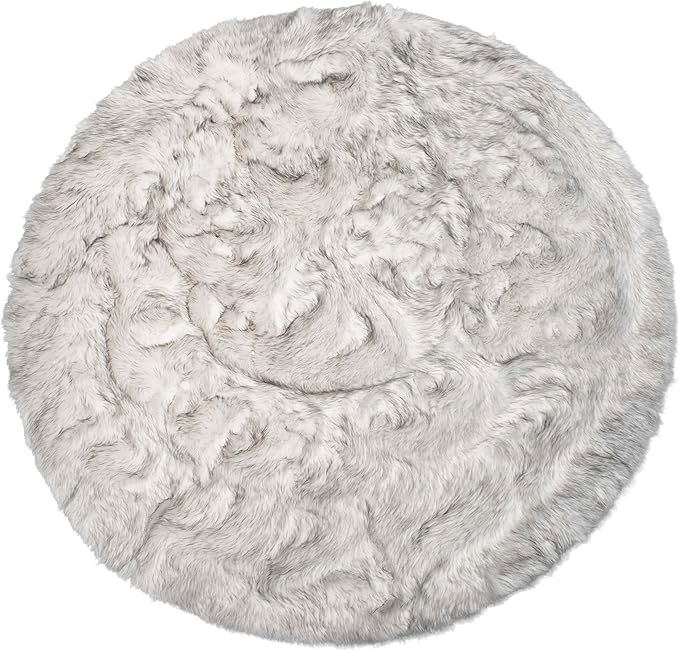 Luxe Gordon Faux Fur Rug with Soft and Fluffy Pile | Machine Washable Living Room Rug with Anti-Slip Backing | Cruelty-Free Area Rugs for Office or Bedroom, Gradient Grey, 6 ft Dia.