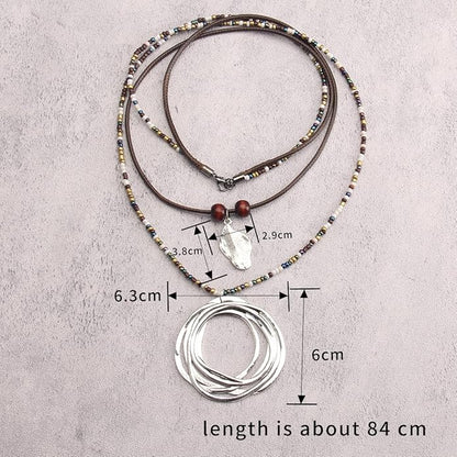 Leather Necklace for Women Boho Choker Necklace Long Cord Leather Pendant Bohemian Neckalce Vintage Alloy Pendant Leather Rope Necklace Wooden Necklaces for Women