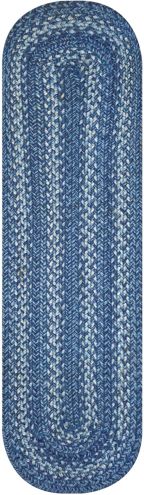 Homespice Denim Braided Oval Table Runner, Country Coastal Decor, Blue 11x36 - Jute Dining Table Accessories - Rich Colors, Easy to Clean, Durable and Protects Furniture