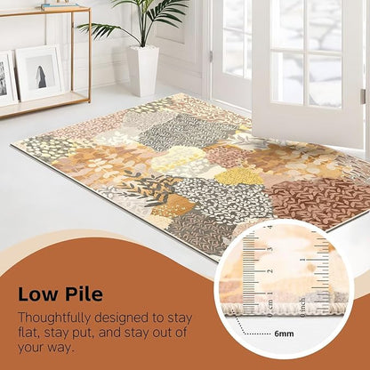 DEXDE 2x3 Area Rug Fall Tropical Small Rugs Entryway Doormat, Indoor Forest Washable Non-Slip Abstract Colorful Leaves Floral Floor Carpet for Living Room, Bedroom, Office, Kids Playroom,Camel