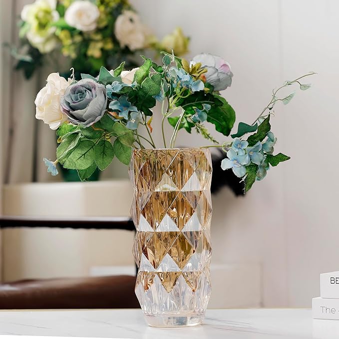 Flower Vase for Decor Glass Gold Vase 11" Tall (Gold)