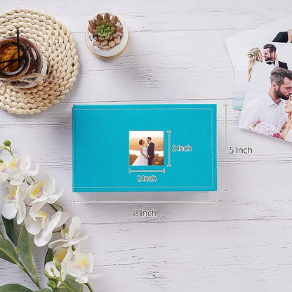 potricher Small Photo Album 4x6 100 Photos Leather Cover Picture Book with 100 Horizontal Pockets for Family Wedding Anniversary and Baby (Blue)