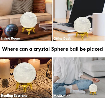 Amazing Gemstone Clear Quartz Crystal Ball with Stand - 1.5 Inches Crystal Sphere Meditation Balls for Witchcraft and Decorative Balls